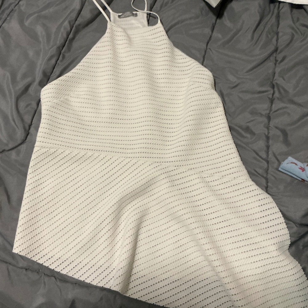 Zara White Asymmetrical Halter Tank Top